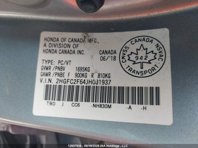 Aukcja sprzedaży 2018 Honda Civic Lx, vin: 2HGFC2F64JH031937, numer aukcji: 12607936