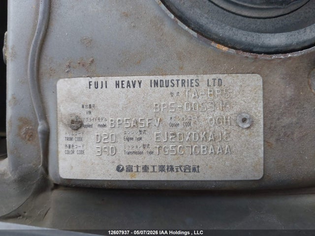 12607937 :رقم المزاد ، BP5005379 vin ، 2003 Subaru Legacy مزاد بيع