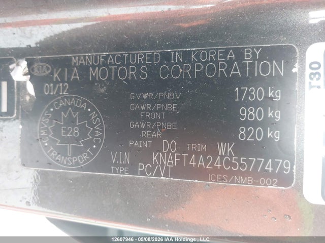 12607946 :رقم المزاد ، KNAFT4A24C5577479 vin ، 2012 Kia Forte 2.0l Lx مزاد بيع
