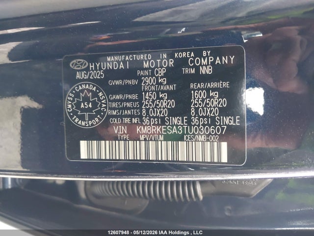 Aukcja sprzedaży 2026 Hyundai Palisade Luxury Hybrid 8-passenger, vin: KM8RKESA3TU030607, numer aukcji: 12607948