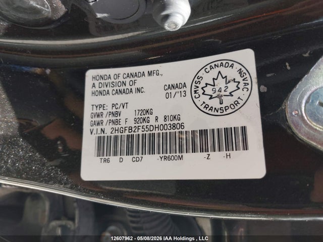Продажа на аукционе авто 2013 Honda Civic Ex 4dr, vin: 2HGFB2F55DH003806, номер лота: 12607962
