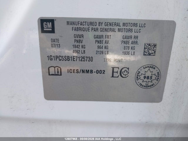 Продажа на аукционе авто 2014 Chevrolet Cruze Lt, vin: 1G1PC5SB1E7125730, номер лота: 12607965