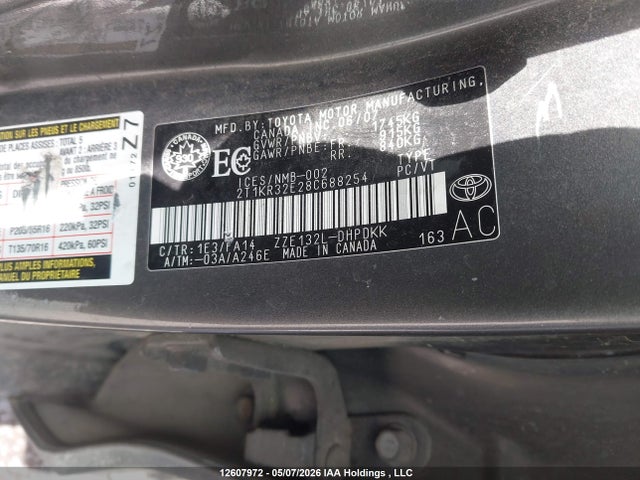 Aukcja sprzedaży 2008 Toyota Matrix Xr, vin: 2T1KR32E28C688254, numer aukcji: 12607972
