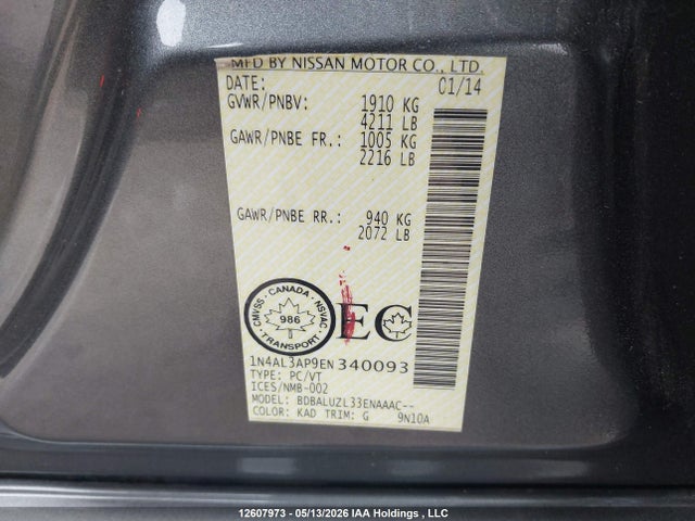 1N4AL3AP9EN340093 Nissan Altima 2.5/s/sv/sl