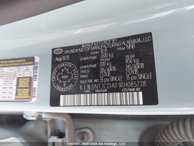 Aukcja sprzedaży 2024 Hyundai Santa Cruz, vin: 5NTJCDAF1RH085728, numer aukcji: 12607977