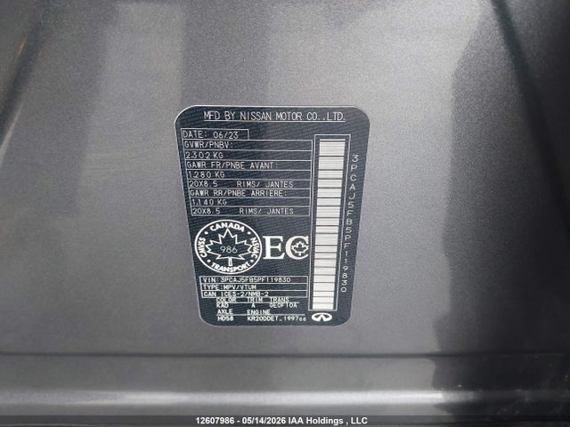 12607986 :رقم المزاد ، 3PCAJ5FB5PF119830 vin ، 2023 Infiniti Qx50 Sport مزاد بيع