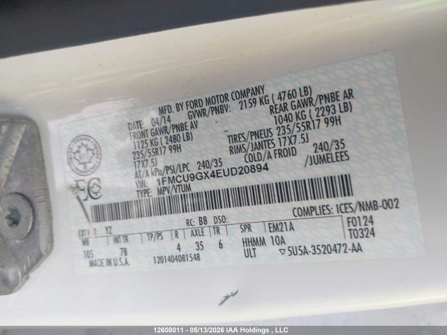 Продажа на аукционе авто 2014 Ford Escape Se, vin: 1FMCU9GX4EUD20894, номер лота: 12608011