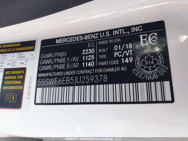 Продаж на аукціоні авто 2018 Mercedes-benz C 43 4mati Amg, vin: 55SWF6EB5JU259378, номер лоту: 12608017