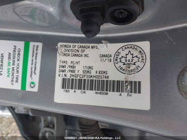 Honda Civic Lx 2019 2HGFC2F55KH005744 Image 9
