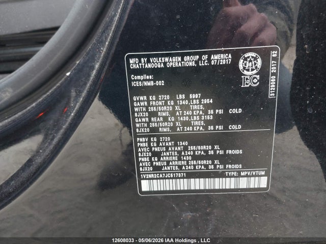 Продаж на аукціоні авто 2018 Volkswagen Atlas Sel Premium, vin: 1V2NR2CA7JC517371, номер лоту: 12608033