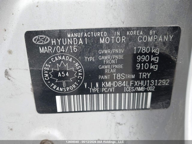 12608040 :رقم المزاد ، KMHD84LFXHU131292 vin ، 2017 Hyundai Elantra Se/value/limited مزاد بيع