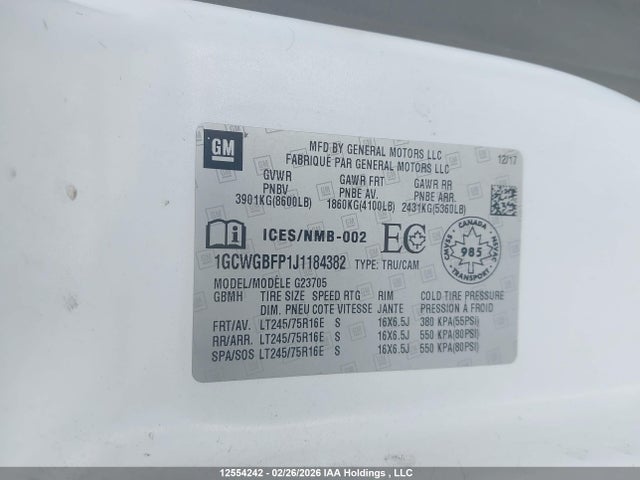 1GCWGBFP1J1184382 Chevrolet Express 2500 Work Van