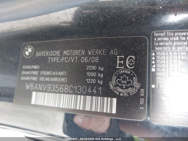 2008 Bmw 535xi მანქანა იყიდება აუქციონზე, vin: WBANV93568C130441, აუქციონის ნომერი: 12597417