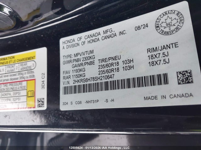 2HKRS6H78SH210647 Honda Cr-v Ex-l Hybrid