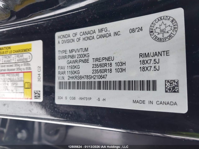 2HKRS6H78SH210647 Honda Cr-v Ex-l Hybrid