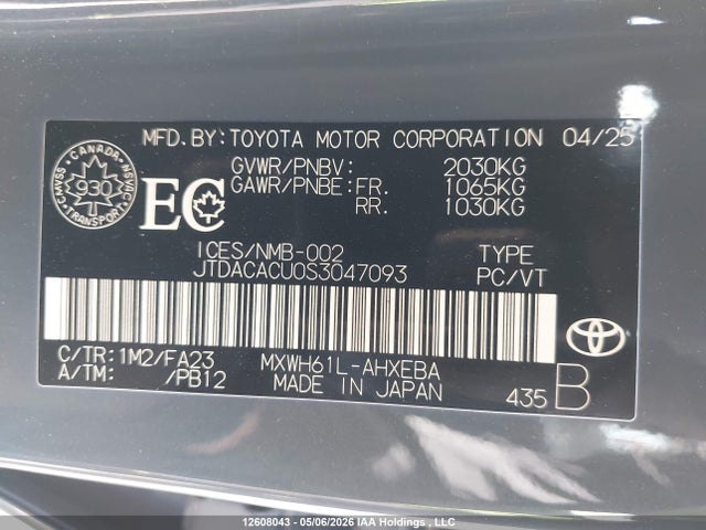 Продажа на аукционе авто 2025 Toyota Prius Se/xse/xse Premium, vin: JTDACACU0S3047093, номер лота: 12608043