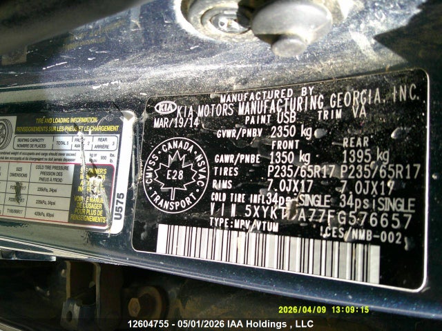 5XYKTDA77FG576657 KIA Sorento Lx V6