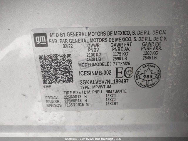 Auction sale of the 2022 Gmc Terrain Slt, vin: 3GKALVEV7NL189497, lot number: 12608046