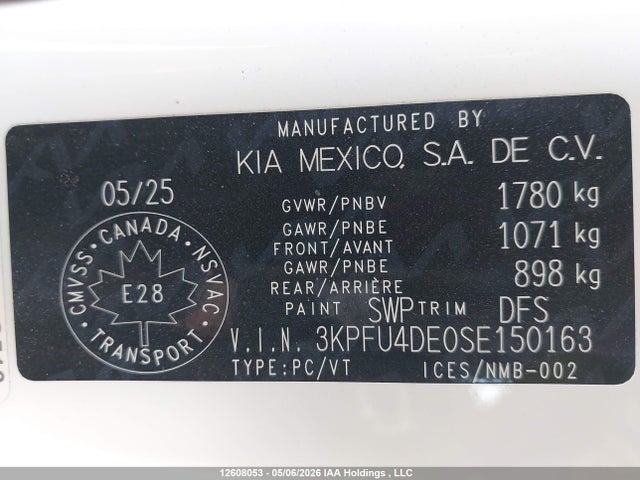 12608053 :رقم المزاد ، 3KPFU4DE0SE150163 vin ، 2025 Kia K4 Ex مزاد بيع
