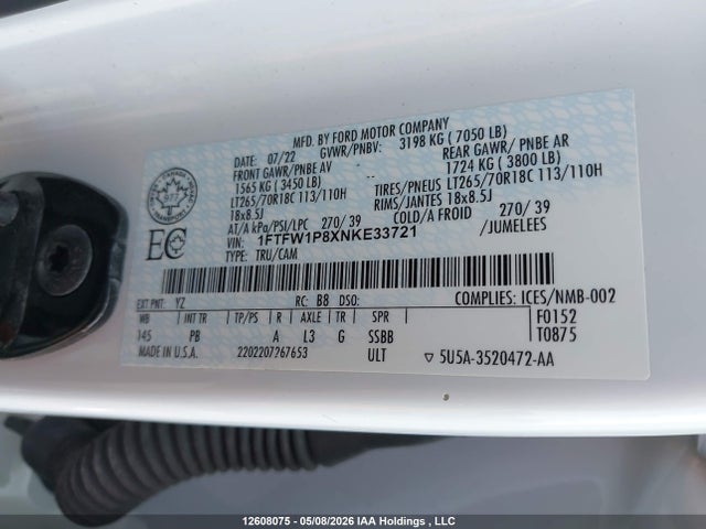 1FTFW1P8XNKE33721 Ford F150 Police Responder