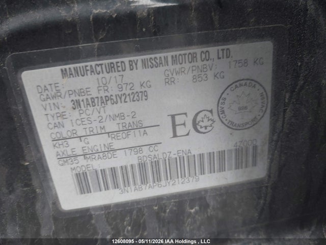 2018 Nissan Sentra S/sv/sr/sl მანქანა იყიდება აუქციონზე, vin: 3N1AB7AP6JY212379, აუქციონის ნომერი: 12608095