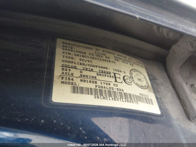 Продажа на аукционе авто 2007 Nissan Versa 1.8sl, vin: 3N1BC13EX7L386570, номер лота: 12608102