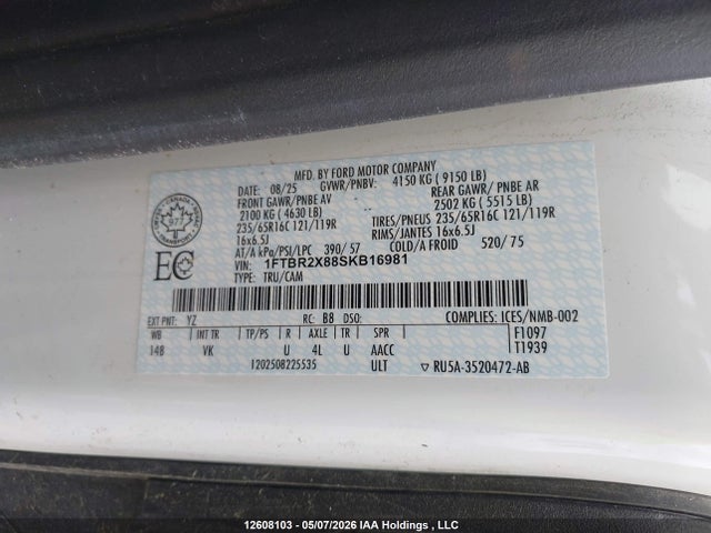 Auction sale of the 2025 Ford Transit T-250, vin: 1FTBR2X88SKB16981, lot number: 12608103