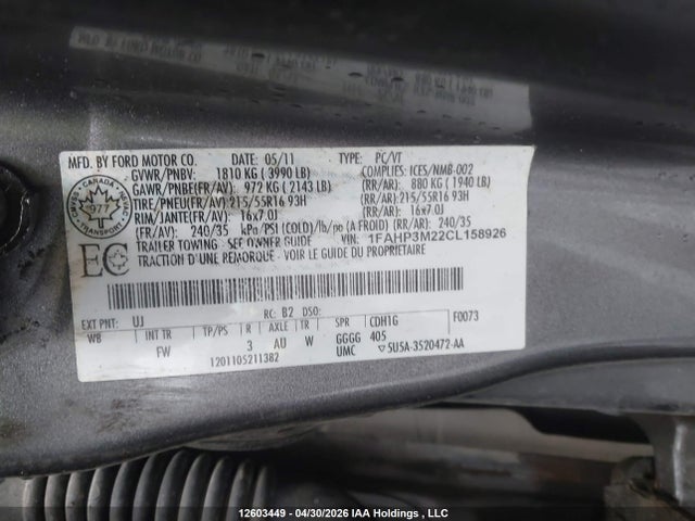 2012 Ford Focus Sel მანქანა იყიდება აუქციონზე, vin: 1FAHP3M22CL158926, აუქციონის ნომერი: 12603449