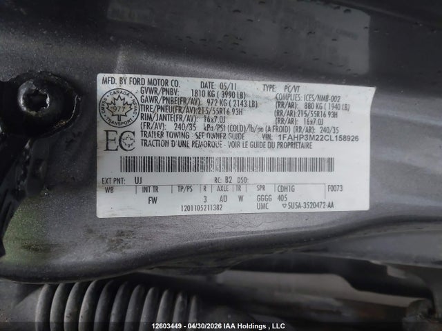 2012 Ford Focus Sel მანქანა იყიდება აუქციონზე, vin: 1FAHP3M22CL158926, აუქციონის ნომერი: 12603449