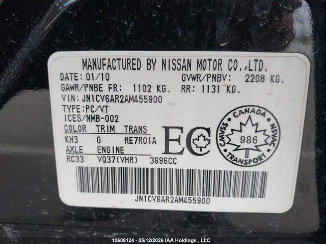 Продажа на аукционе авто 2010 Infiniti G37, vin: JN1CV6AR2AM455900, номер лота: 12608124