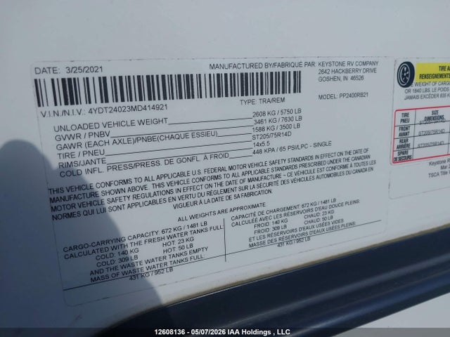 4YDT24023MD414921 Keystone keystone