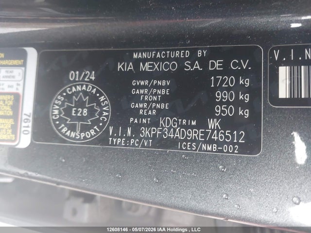 Продажа на аукционе авто 2024 Kia Forte Ex/ex Premium/ex+/gt-line, vin: 3KPF34AD9RE746512, номер лота: 12608146