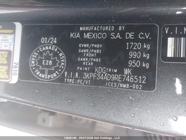Продажа на аукционе авто 2024 Kia Forte Ex/ex Premium/ex+/gt-line, vin: 3KPF34AD9RE746512, номер лота: 12608146