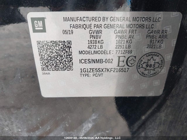 Продажа на аукционе авто 2019 Chevrolet Malibu Premier, vin: 1G1ZE5SX7KF216517, номер лота: 12608148