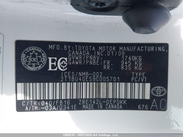 12608181 :رقم المزاد ، 2T1BU40E59C005701 vin ، 2009 Toyota Corolla Ce مزاد بيع