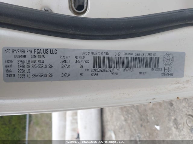 Продаж на аукціоні авто 2017 Dodge Journey Crossroad, vin: 3C4PDDGG3HT627237, номер лоту: 12598070