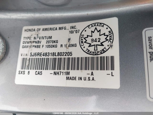 Продажа на аукционе авто 2008 Honda Cr-v Lx, vin: 5J6RE48318L802205, номер лота: 12608186
