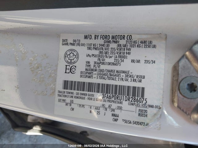 12608199 :رقم المزاد ، 3FA6P0RU1DR286075 vin ، 2013 Ford Fusion Titanium Hev مزاد بيع