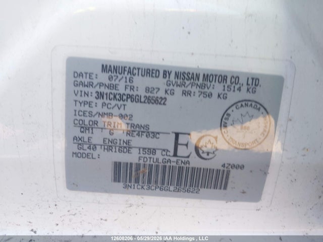 Aukcja sprzedaży 2016 Nissan Micra, vin: 3N1CK3CP6GL265622, numer aukcji: 12608206