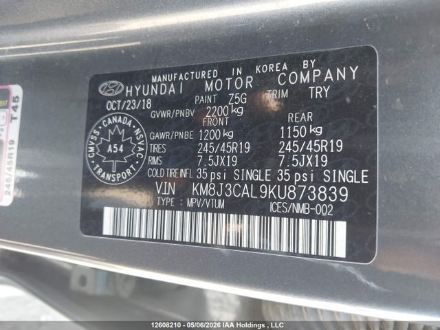 KM8J3CAL9KU873839 Hyundai Tucson Ultimate