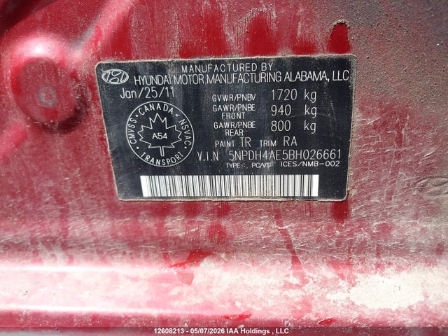 2011 Hyundai Elantra Gls/limited მანქანა იყიდება აუქციონზე, vin: 5NPDH4AE5BH026661, აუქციონის ნომერი: 12608213