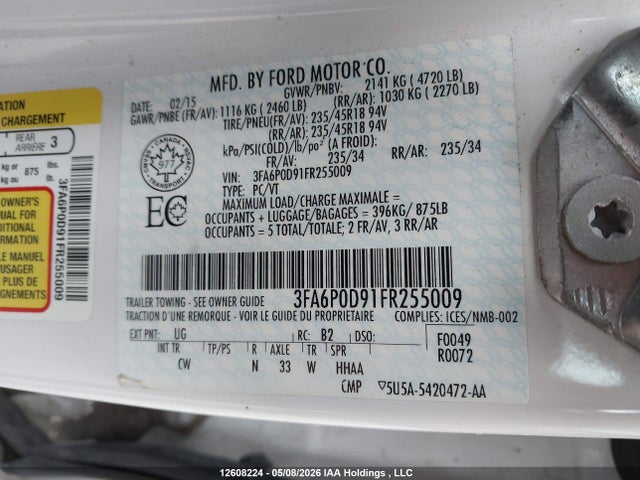 3FA6P0D91FR255009 Ford Fusion Titanium