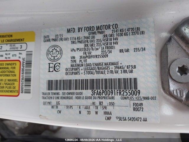 3FA6P0D91FR255009 Ford Fusion Titanium