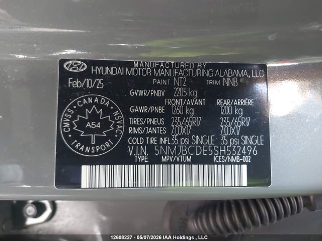 Продажа на аукционе авто 2025 Hyundai Tucson Sel, vin: 5NMJBCDE5SH532496, номер лота: 12608227