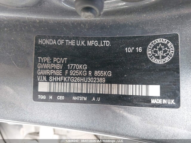 Продаж на аукціоні авто 2017 Honda Civic Lx, vin: SHHFK7G26HU302389, номер лоту: 12608243