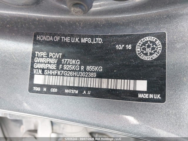 Продаж на аукціоні авто 2017 Honda Civic Lx, vin: SHHFK7G26HU302389, номер лоту: 12608243