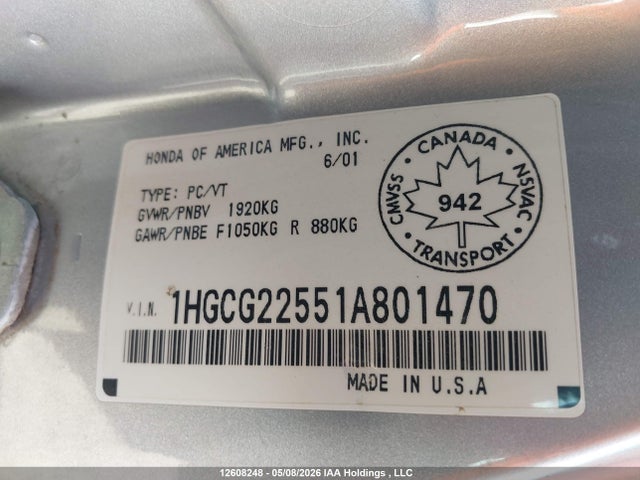 Продаж на аукціоні авто 2001 Honda Accord Ex V6, vin: 1HGCG22551A801470, номер лоту: 12608248