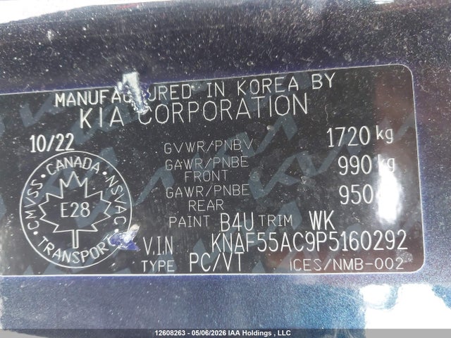 12608263 :رقم المزاد ، KNAF55AC9P5160292 vin ، 2023 Kia Forte Ex مزاد بيع