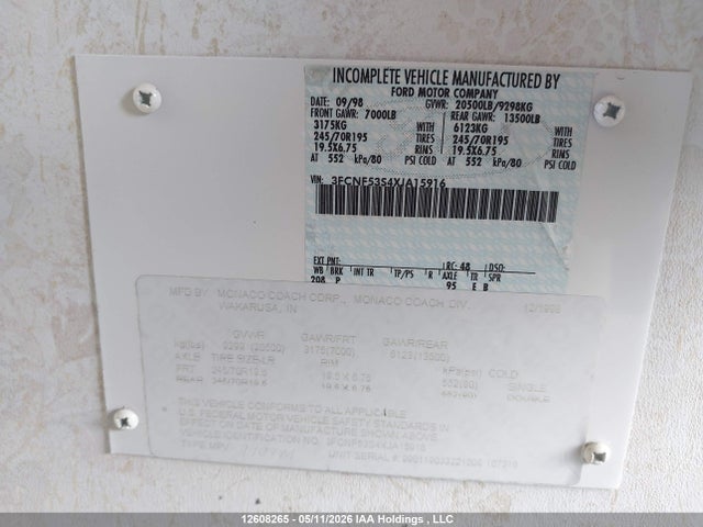 Aukcja sprzedaży 1999 Ford F550 Super Duty Stripped Chass, vin: 3FCNF53S4XJA15916, numer aukcji: 12608265