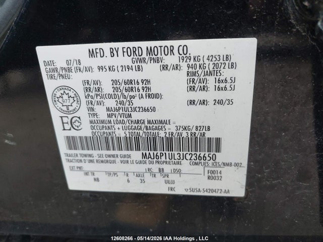 MAJ6P1UL3JC236650 Ford Ecosport Se